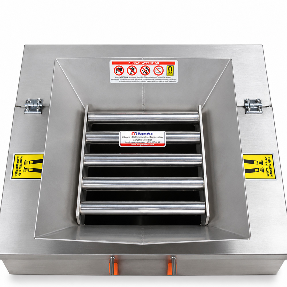 Trolley Grid Magnet Separator – 250x250 mm, 5xØ25 mm N35 Neodymium, 10000 Gauss