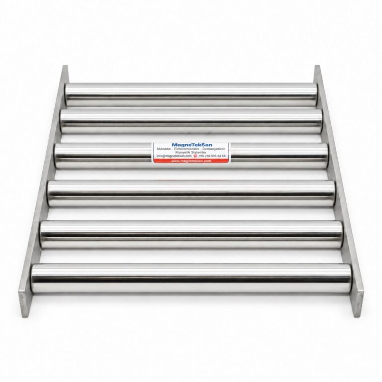 280x400 mm neodymium grid magnet with six Ø25 mm stainless rods, top view
