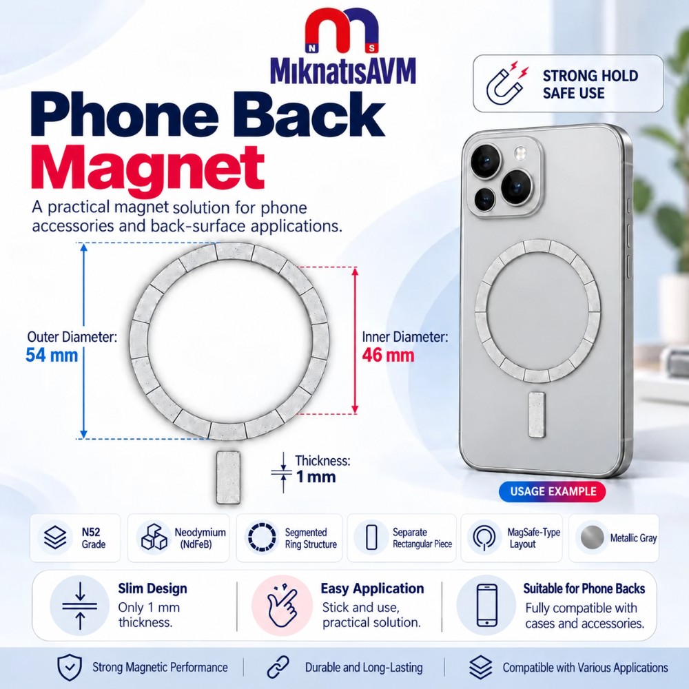 54x46x1 mm N52 neodymium phone back magnet poster with outer diameter, inner diameter and thickness dimensions