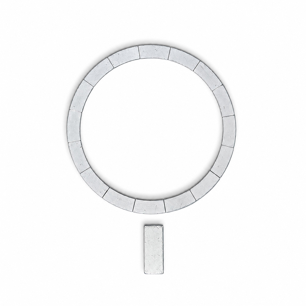 54x46x1 mm N52 segmented neodymium phone ring magnet with separate rectangular magnet, top view