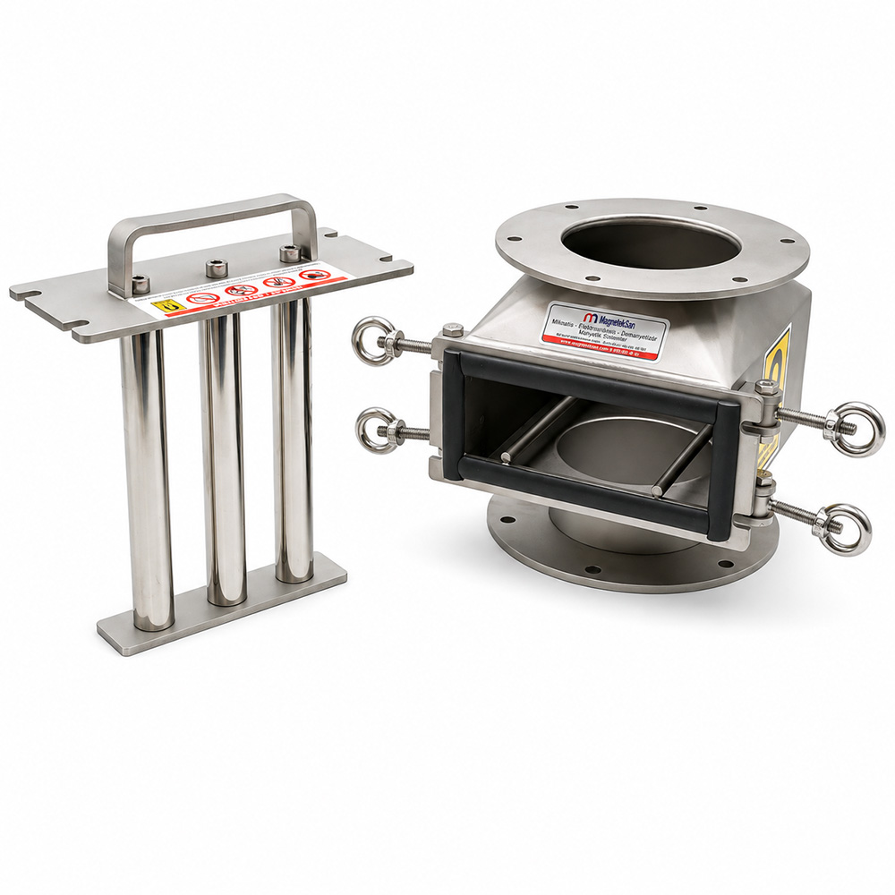 Ø114 mm Neodymium Drawer Magnet – Noodle Production Line – 3 x Ø25 mm Rods