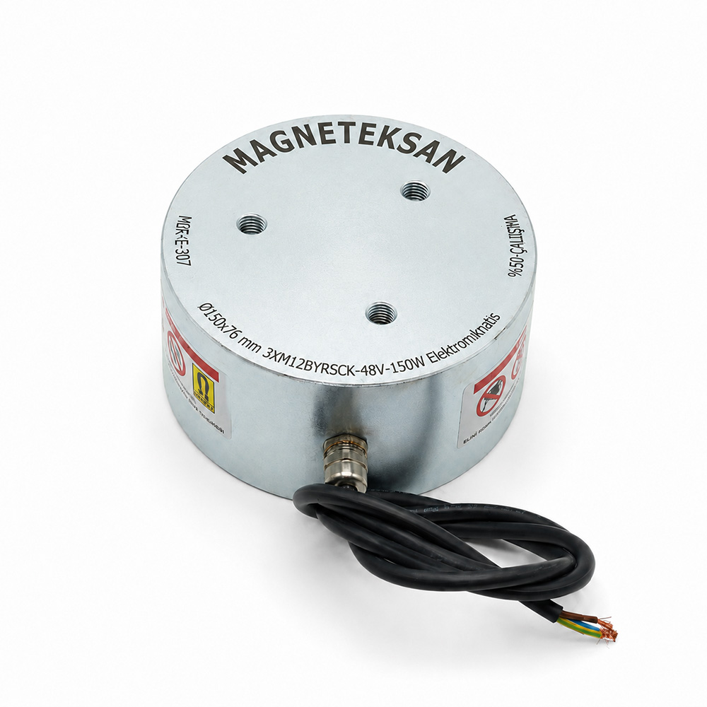 Ø150x76 mm Electromagnet for Robotic Arm Sheet Metal Transfer After Plasma & Laser Cutting – 48V DC 150W