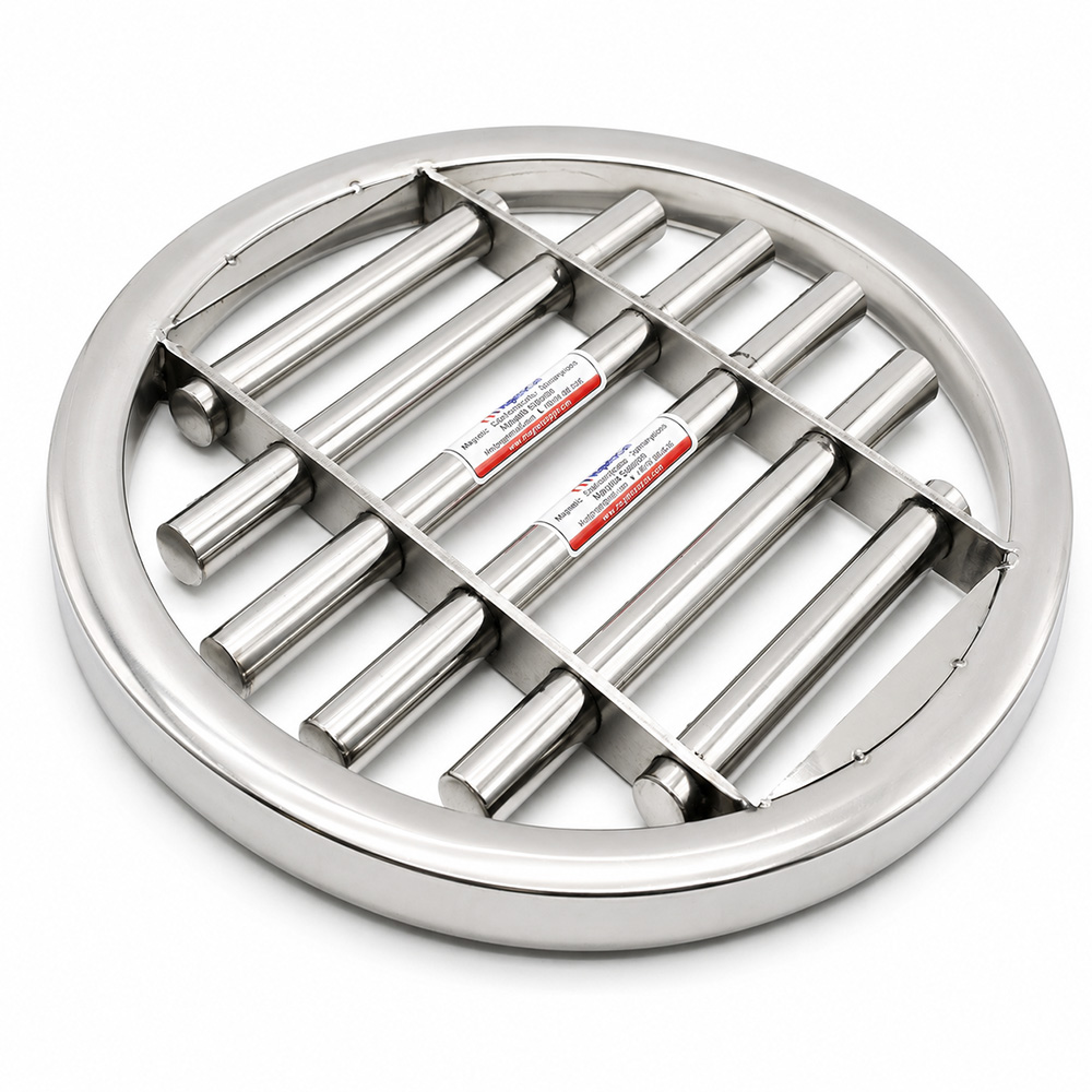 Ø400 mm Neodymium Round Grate Magnet – Carbon Black Processing Line, 6xØ25 mm Rods